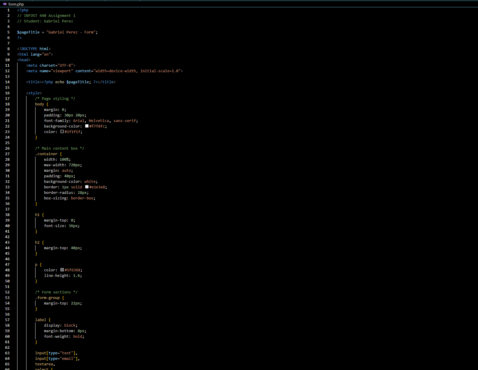 Screenshot of the form source code
